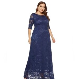 Elegant Blue Lace Maxi Dress